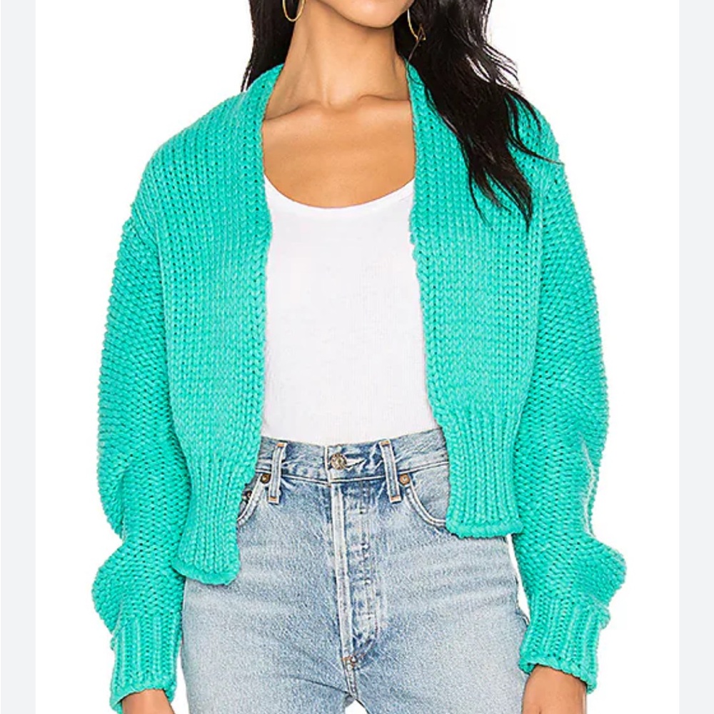 Free People Women's Turquoise Sweater Oversized/Cropped